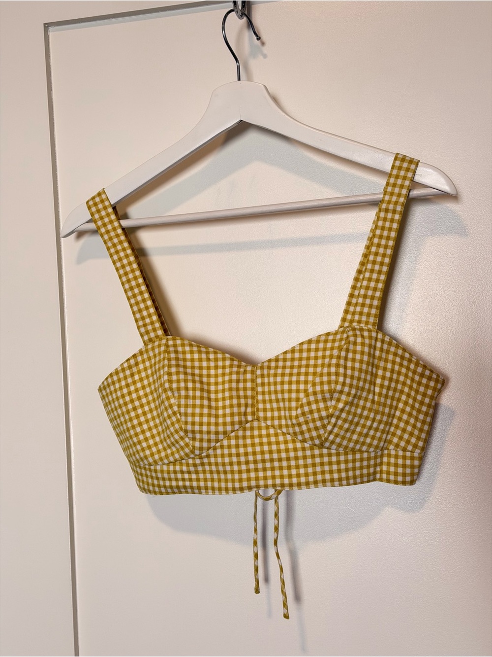 Topshop Mustard Gingham Sweetheart Crop Top